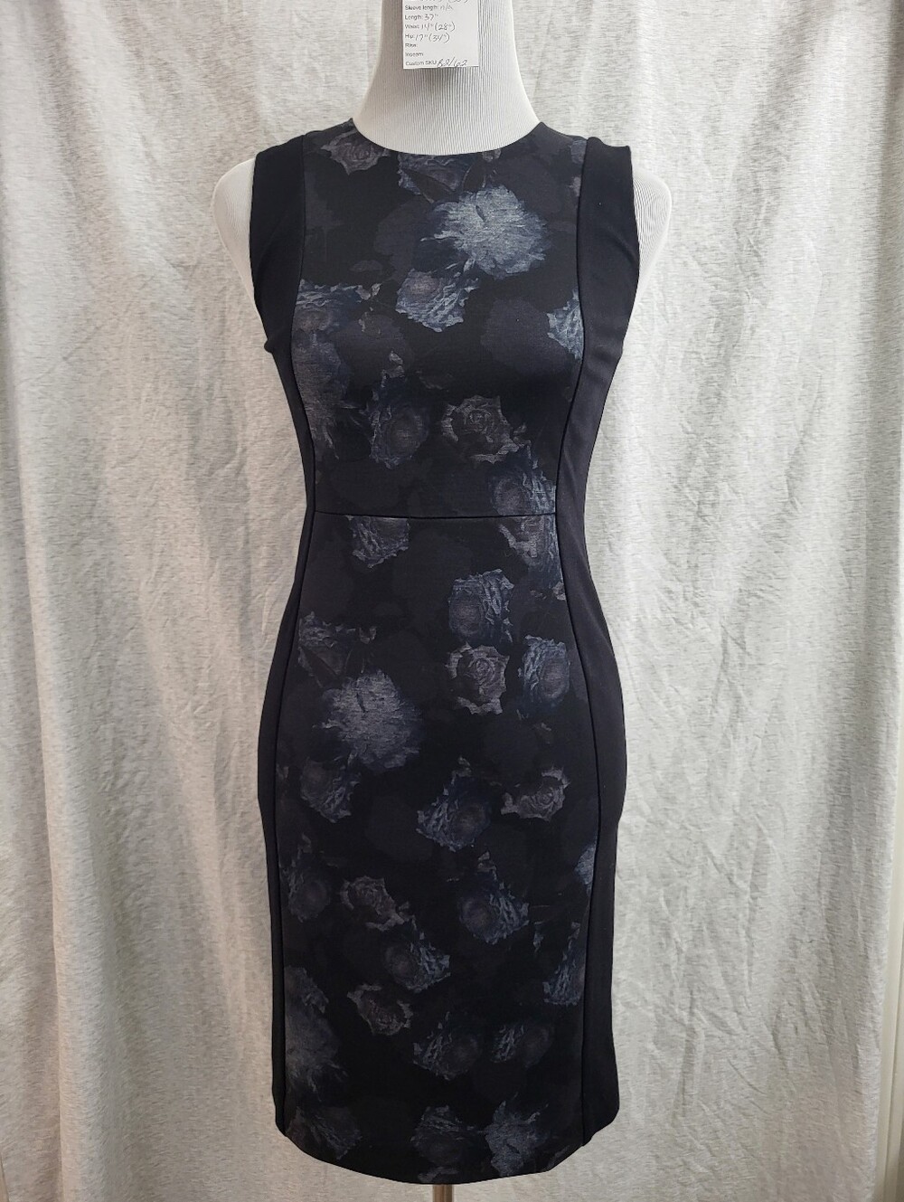Pure Amici‎ Women's Black Floral Sheath Dress Rear Zip Stretch Office Size XS